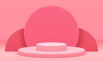 Cylinder podium pedestal pink arena level stairs product presentation 3d showcase realistic vector