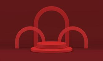 Red podium cylinder level 3d stage curved arch geometric 3d studio background realistic vector