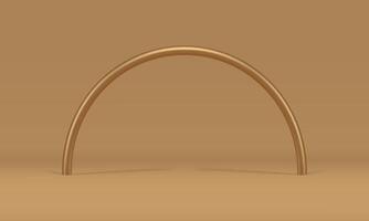 Golden archway curved metallic rod 3d decor element beige studio background realistic vector
