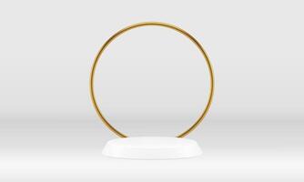 3d stage cylinder podium with golden frame studio background for retail merchandise realistic vector