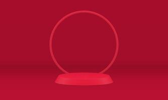 Red 3d podium arena round frame decor element contest award product presentation realistic vector