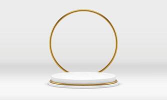 White cylinder 3d podium round fashion frame decor element for studio background realistic vector