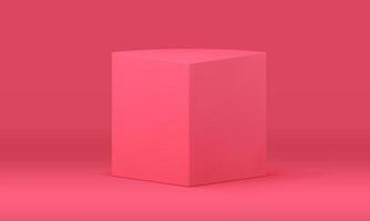 Pink 3d box rectangle podium geometric form for product promo presentation realistic vector