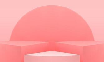 3d stage level triangle squared pink pedestal with circle wall decorative studio background vector