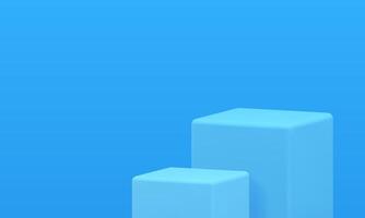 Two cubes 3d stage geometric podium level stairs blue studio background design realistic vector