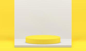 3d podium yellow cylinder on squared pedestal wall studio background for presentation vector