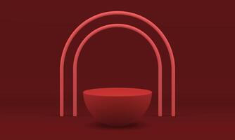 Red 3d stage geometric base foundation semisphere pedestal with arch merchandise retail vector