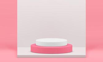 3d stage pink white podium level cylinder platform foundation wall product presentation vector