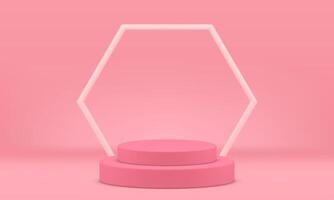 Pink level podium 3d pedestal arena showcase hexagonal frame for product presentation vector