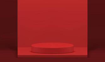 Red 3d stage podium presentation studio background minimalist product advertising realistic vector