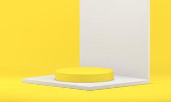 3d podium yellow cylinder stage on squared wall foundation arena studio background isometric vector