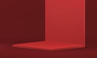 Red 3d stage squared pedestal wall isometric product presentation foundation realistic vector