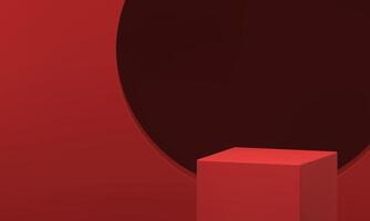 Red cube 3d podium red geometric squared stage empty performance platform realistic vector