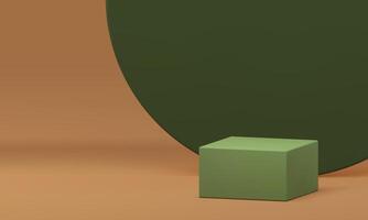 Green 3d podium rectangle geometric stage with circle wall decor element studio background vector