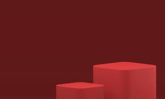 Red 3d cube stage level podium fashion retail presentation minimalist design realistic vector