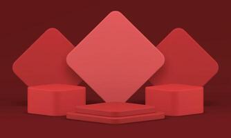 Red 3d podium geometric construction squared rhombus platform for product performance vector