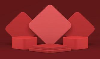 Red 3d podium geometric construction squared rhombus platform for product performance vector