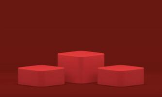 3d red pedestal three cubes squared platform for expo advertising premium studio background vector