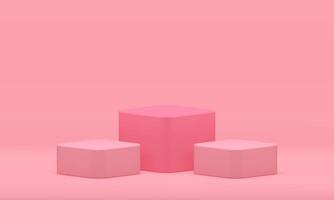 Pink 3d podium squared three pedestal decorative expo platform premium studio background vector