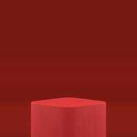 Red 3d podium cube geometric platform exhibition foundation studio background realistic vector