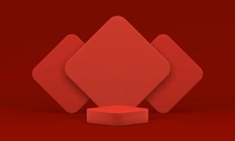 3d pedestal red rhombus exhibition showcase geometric display studio background realistic vector