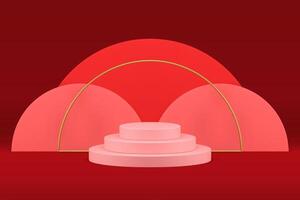 3d podium level cylinder construction pink basic foundation with semicircle wall frame vector