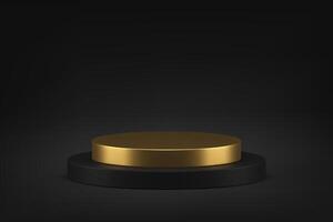 3d podium cylinder stage golden black foundation level steps minimalist realistic vector