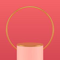 3d pink cylinder podium golden frame decorative stage for product presentation design vector