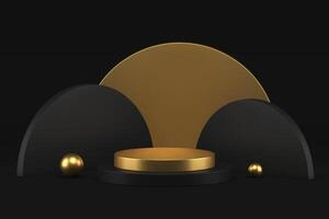 3d podium cylinder golden black geometric foundation for product performance realistic vector
