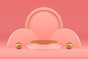Pink 3d podium golden cylinder basic foundation award arena for ceremony event realistic vector