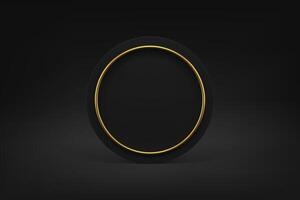 Black round block with golden frame fashion 3d decor element front view realistic vector