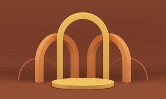3d pedestal yellow cylinder stage platform with arch for product promo presentation realistic vector