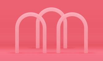 3d arch three pink curved column decor element decorative showcase realistic vector