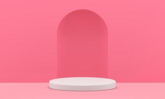 3d podium pink arch window rendering geometric form stage showcase realistic illustration vector