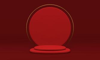 Red 3d podium round advertising platform foundation premium studio background realistic vector
