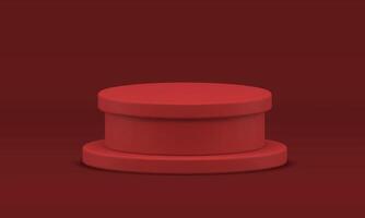 Red 3d pedestal level cylinder basic foundation geometric platform for product presentation vector