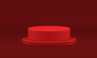 Red 3d podium level cylinder foundation platform museum exhibition event ceremony realistic vector