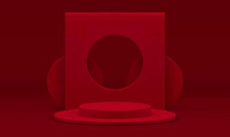 Red 3d podium geometric stage basic foundation cylinder level platform realistic illustration vector