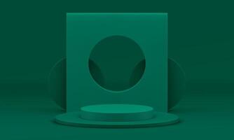 Green 3d pedestal geometric award arena squared wall block with hole for product presentation vector
