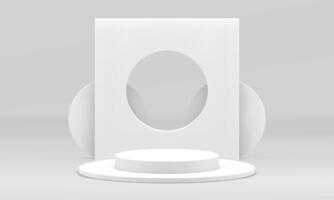 White 3d pedestal geometric platform product promo presentation event celebration realistic vector