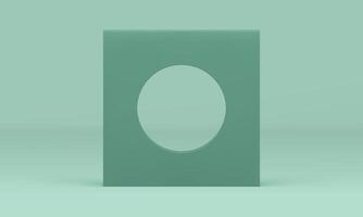 3d squared block with circle hole vertical geometric wall green decor element realistic vector