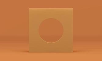 Beige 3d geometric vertical squared block frame with circle hole decor element realistic vector