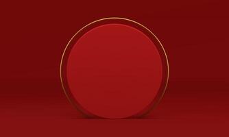 Red 3d circle wall decor element exposition vertical golden border realistic illustration vector