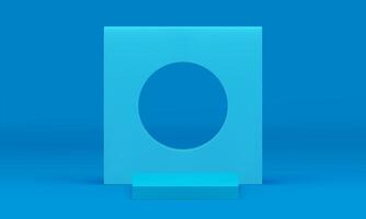 Blue 3d podium foundation geometric arena squared wall frame circle hole design realistic vector