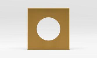 Golden 3d vertical wall with hole round frame minimalist metallic decor element realistic vector