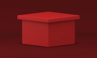 Red 3d podium squared platform isometric stage construction for product presentation vector