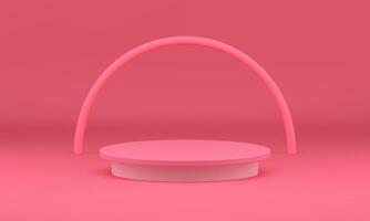 Pink 3d podium cylinder stage platform curved arch product presentation studio background vector