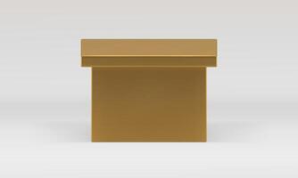 Golden 3d podium squared box platform museum gallery stand for promo advertising realistic vector