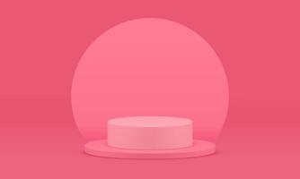 Pink 3d pedestal cylinder basic foundation stage round wall for product presentation vector
