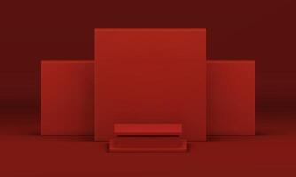 3d podium empty red geometric construction stage for event celebration product presentation vector
